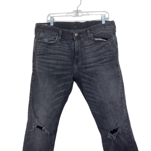Hollister Mens Skinny Jeans Black Distressed Stretch Denim Size 36x32 Slim Fit - Picture 8 of 12